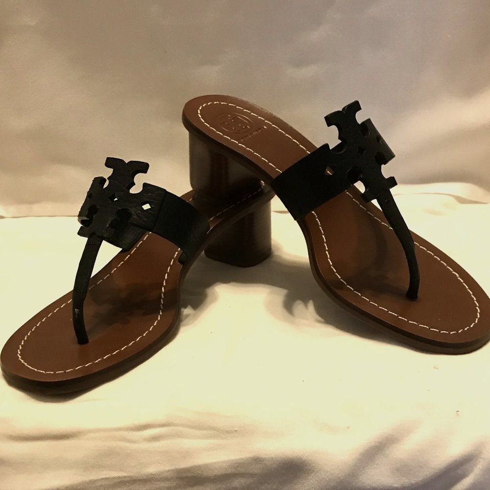 NWOT - Tory Burch Black Leather Thong Mules Sz 7½ - FREE SHIPPING